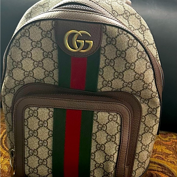 Ophidia GG small backpack, beige and red web, antique gold-toned hardware double - Picture 2 of 3